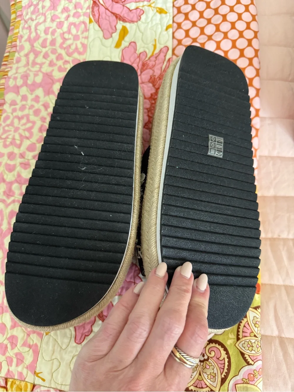 kate spade Black Logo Crisscross Sandals with Tan Footbed